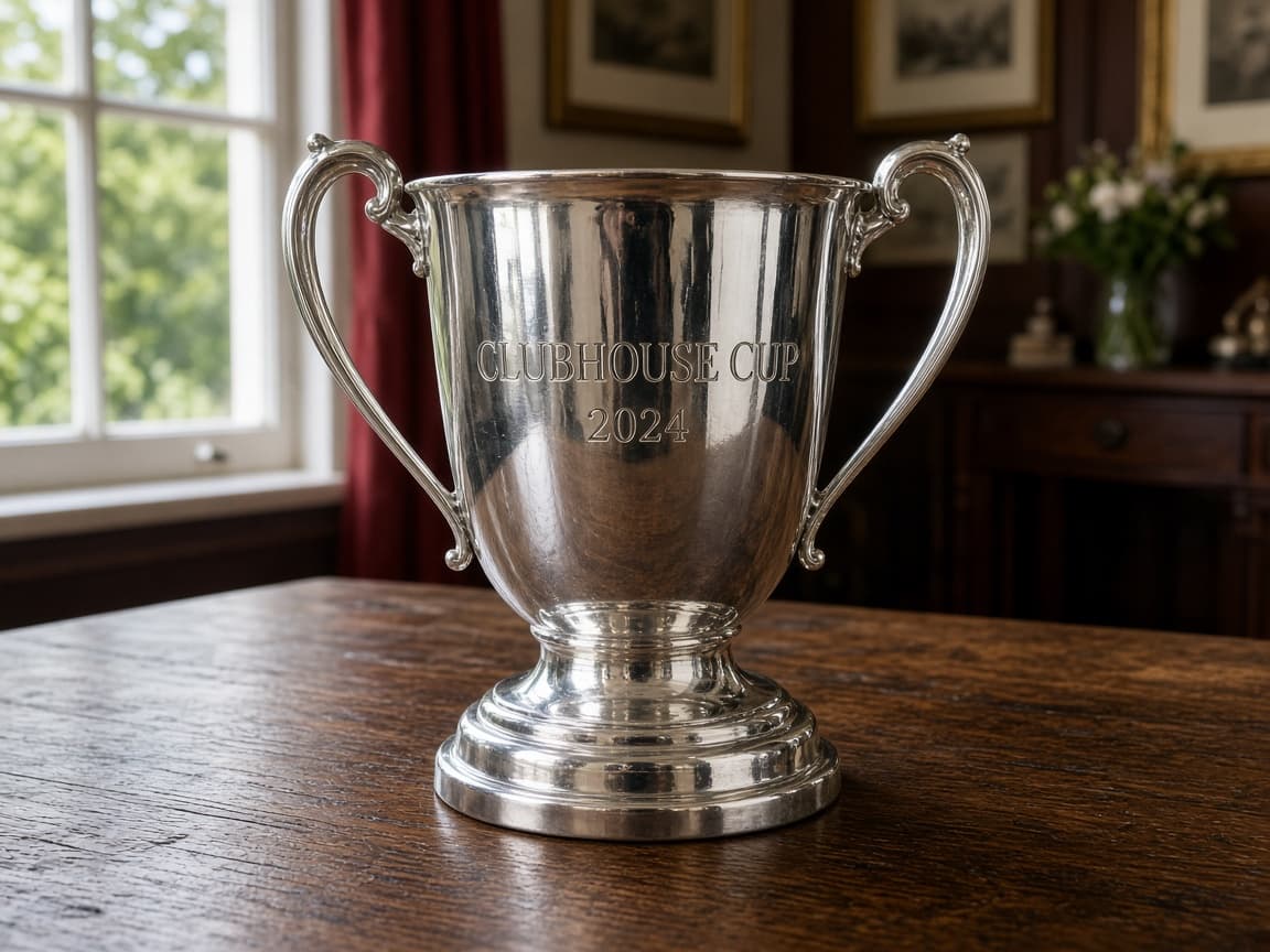 Classic Golf Tournament Trophy design concept in a presentation setting