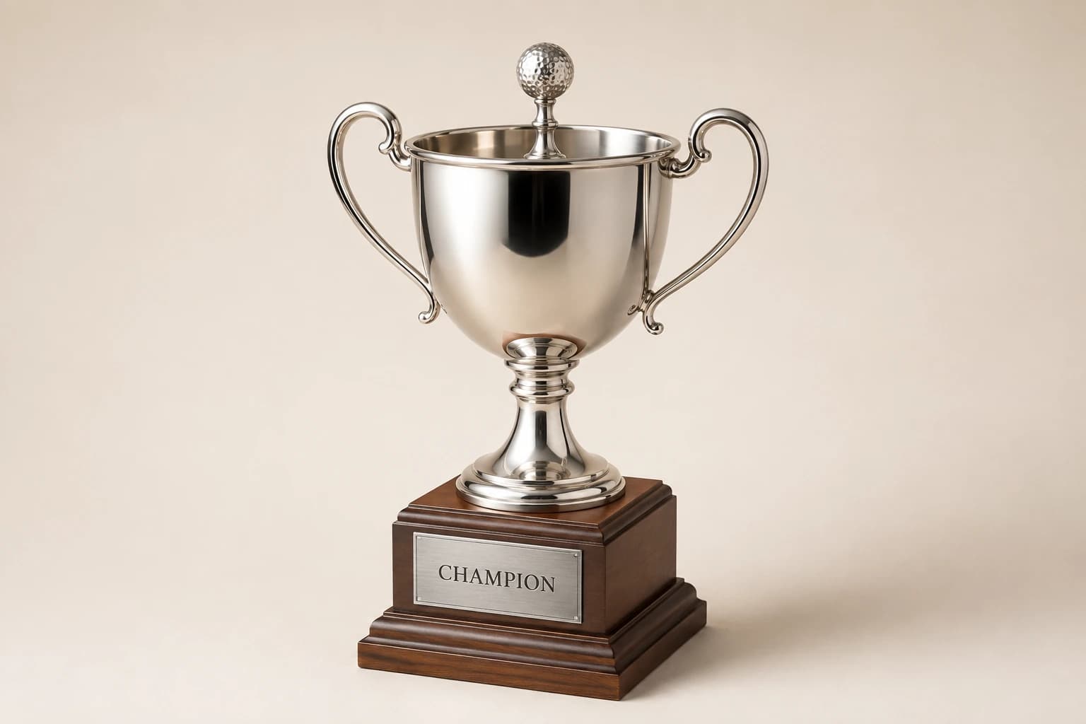 Classic Golf Tournament Trophy design concept in metal cup with wood or resin base