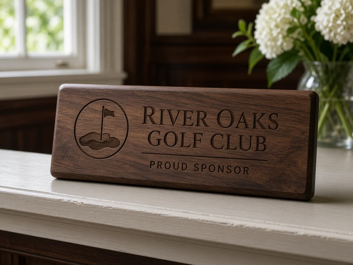 Golf Tournament Sponsor Plaque design concept in a presentation setting