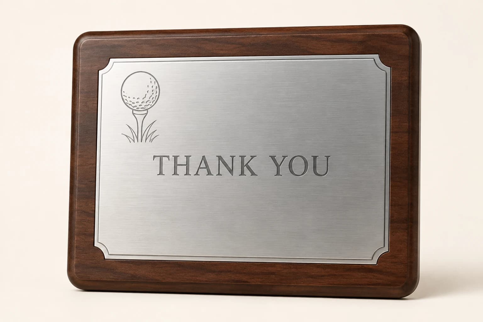 Golf Tournament Sponsor Plaque design concept in walnut or acrylic with brushed metal plate
