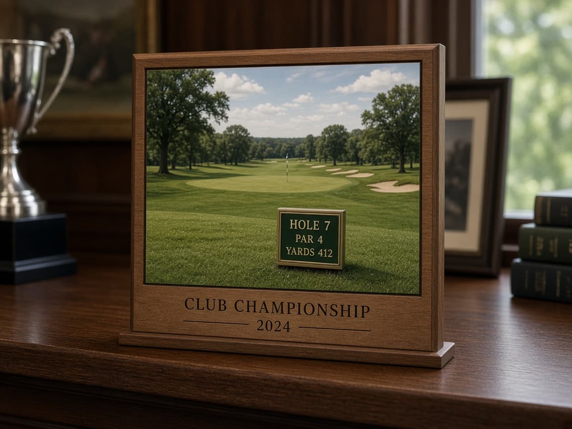 Golf Team Photo Plaque design concept in a presentation setting