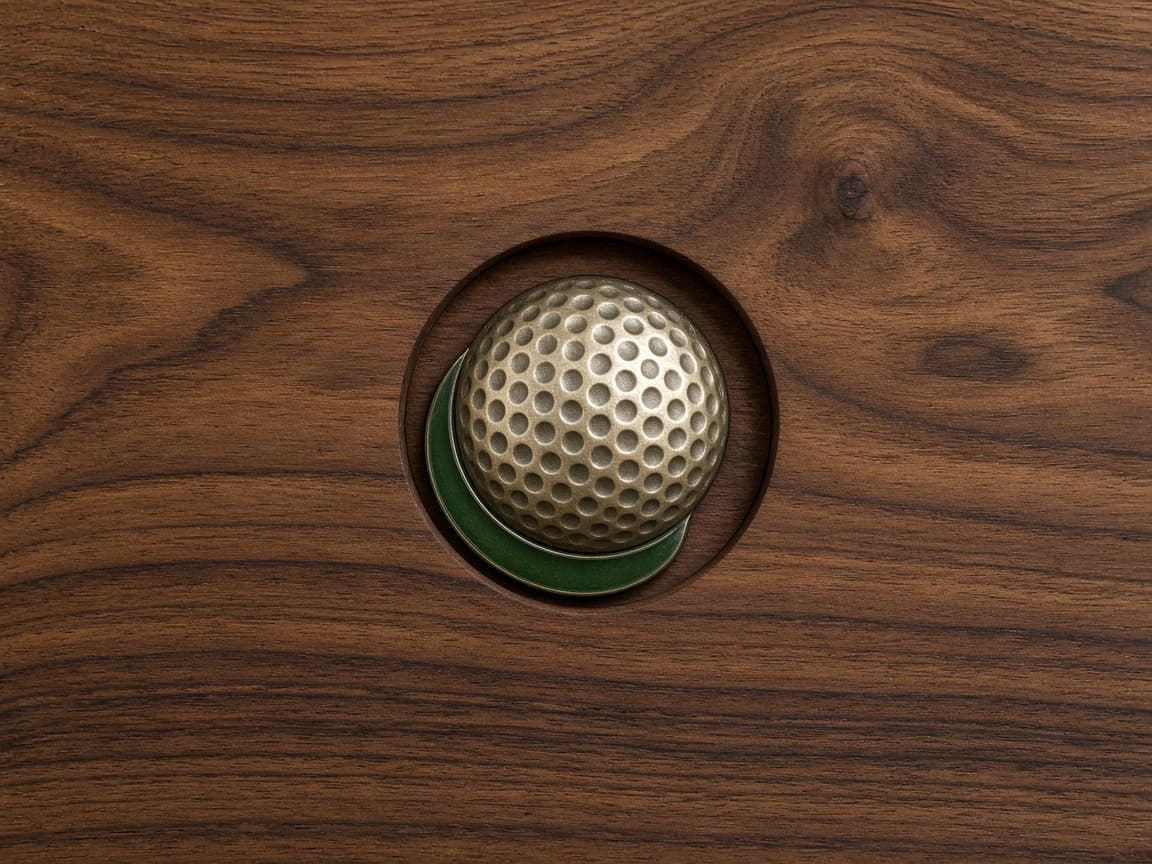 Hole-in-One Commemorative Plaque design concept, close-up of the walnut or acrylic