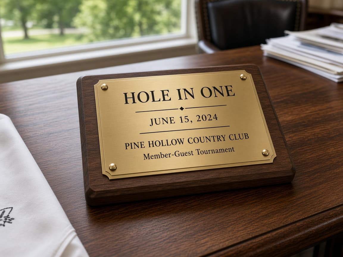 Hole-in-One Commemorative Plaque design concept in a presentation setting